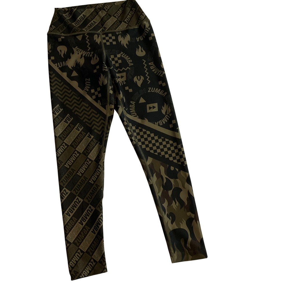 Zumba Activewear Leggings Women's Small Abstract Print Olive Green Dance Workout
